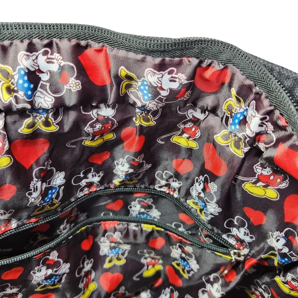Disney Mickey & Minnie Mouse Tote Bag Black Denim Rhinestone Heart Shoulder Bag